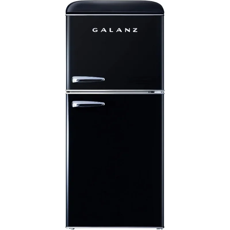 Galanz GLR40TBKER Refrigerador retro compacto, mini frigorífico con puertas duales, termostato mecánico ajustable con congelador