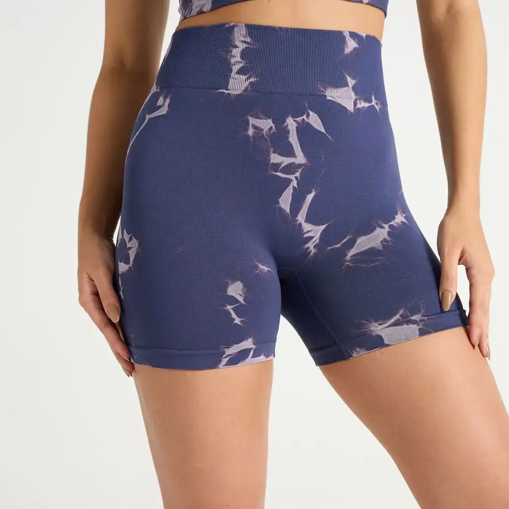 

Womens High Waisted Yoga Shorts - Tie Dye Peach Hip Compression Quick Dry Tight Sports Shorts Fitness Activewear
