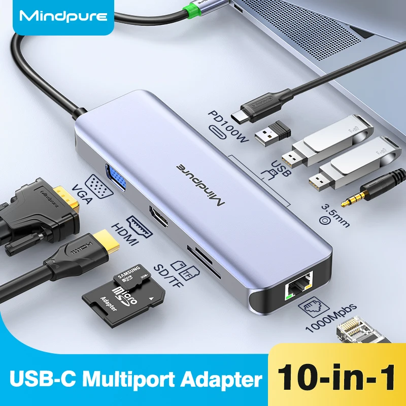 estacao de ancoragem powerpure para macbook air pro 4k 60hz hdmi 20 rj45 usb pd100w em 1 01