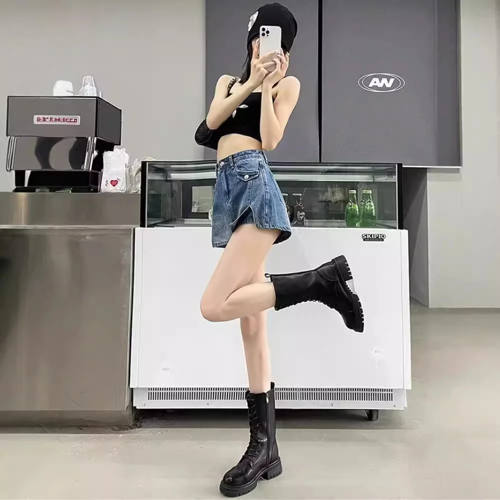 

Ковбойская короткая юбка для женщин летом, горячая девушка с завышенной талией и эффектом похудения, полуюбка А-силуэта, универсальная обнимающая бедра