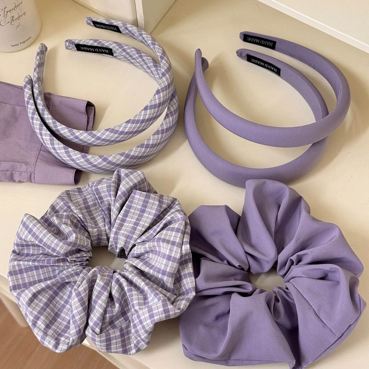

Korean purple solid NEW simple college style striped high skull top headband versatile large hair band ball head rope headdress