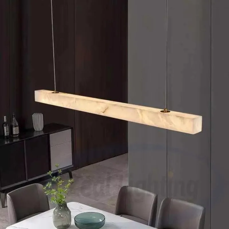 Custom Modern Luxury Long Alabaster Light Kitchen Dining Bar Decorative Marble Chandelier