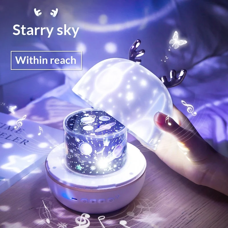 Romantic Starry Sky Rotating Music Box Projector Light With 6 Replaceable Slides Valentine Day Birthday Gift For Girls Friends