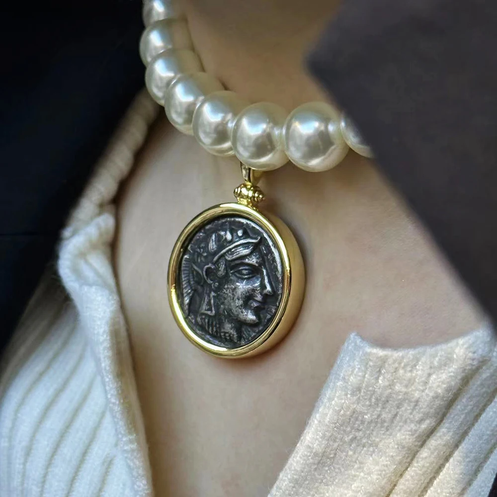 Amorita Vintage  Roman Coin Pendant  Double Side Ancient Sculpture Necklace