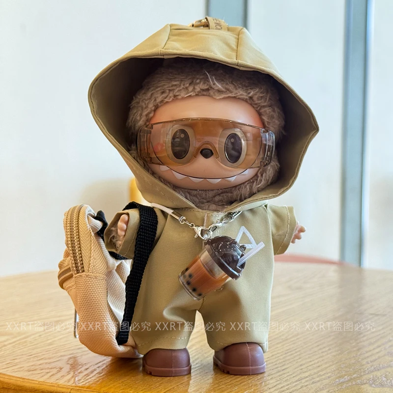 Nieuwe 17 cm Labubu Fashion Stormwear Set Mini Zonnebril Melk Thee Crossbody Tas Labubu Front High Energy Serie Vervanging