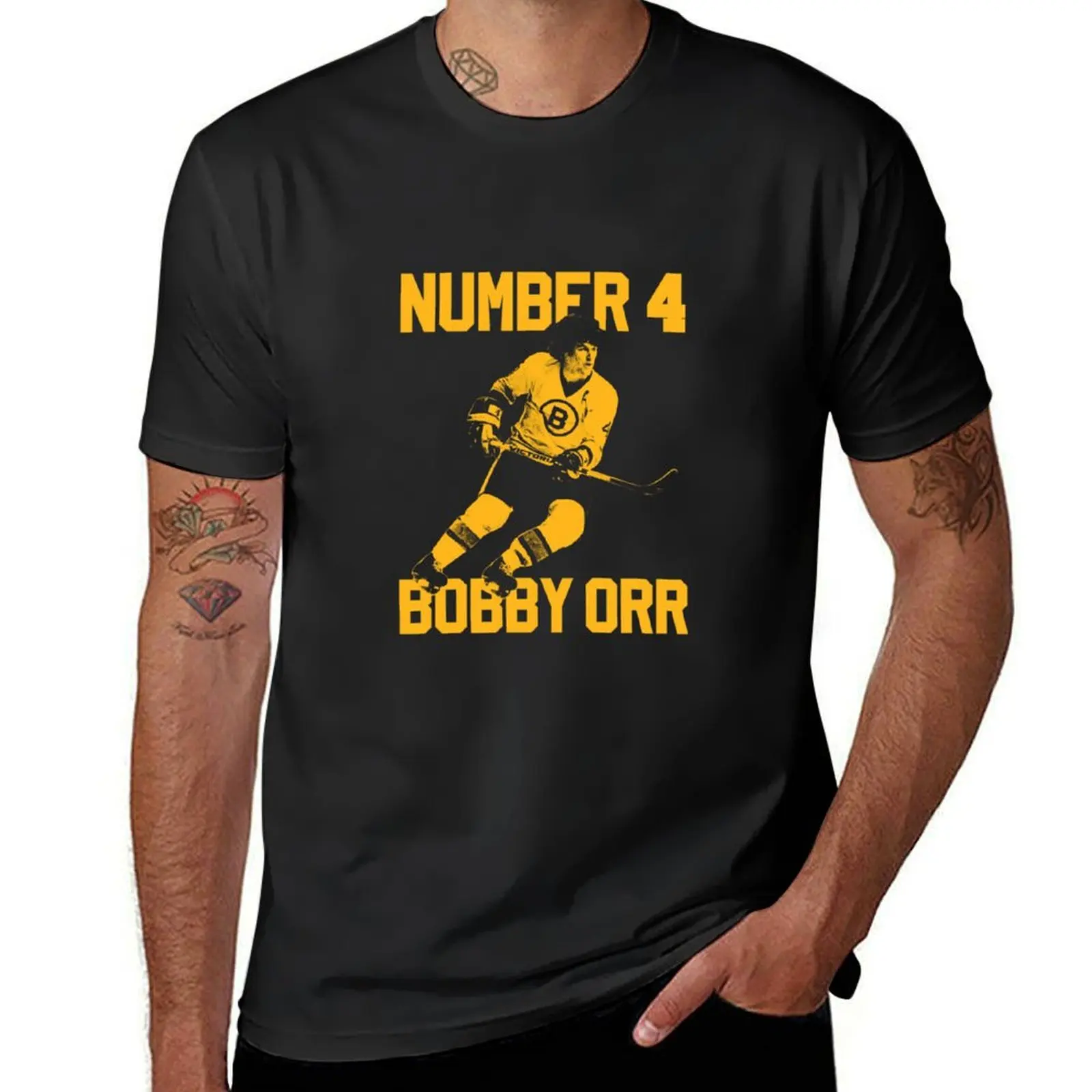 Bobby Orr Nummer 4-die gelbe Schablone essentielle T-Shirt Jungen weiße Tier druck für Jungen T-Shirt Männer