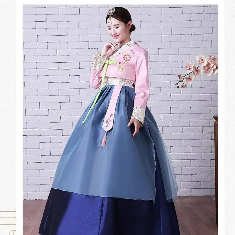 

New Women Korean Traditional Clothing Dress Palace Stage Performance Costume Female Multicolor Elegant Hanbok Top Skirt Sets