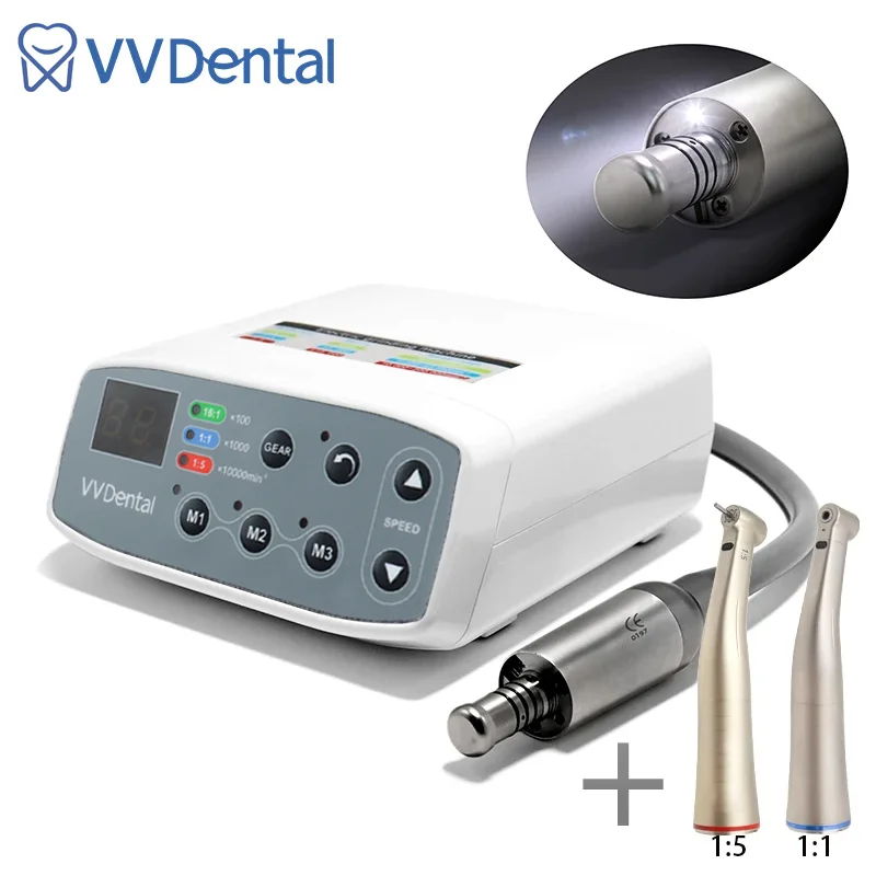 

Dental Electric Motor Machine Sanding Dental Motor Unit Handpiece with 1:1and1:5 Light Contra Angles Dentist Low Speed Handpiece