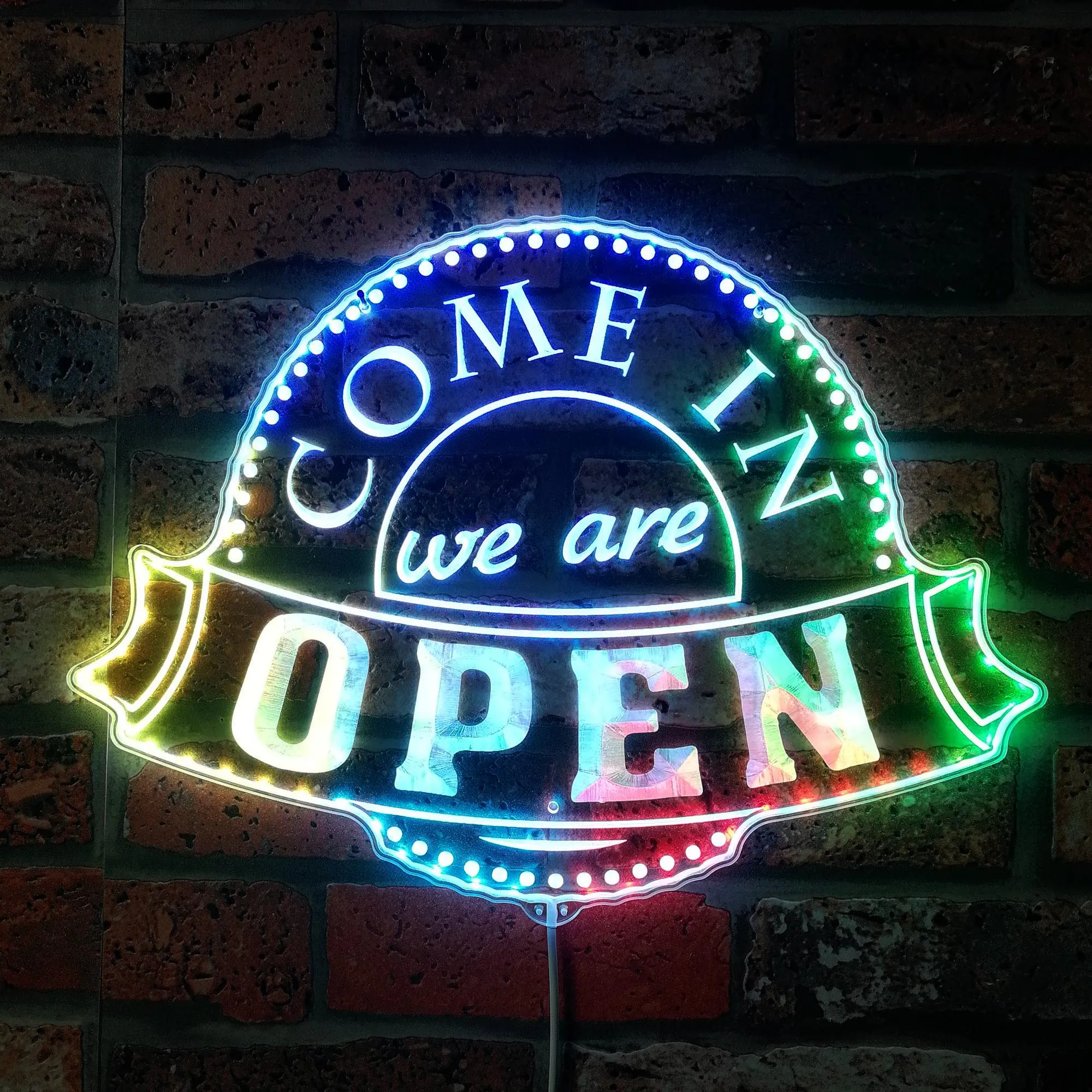 Come in We're Open Ribbon Glam Led Neon Sign st06-fnd-i0222-c
