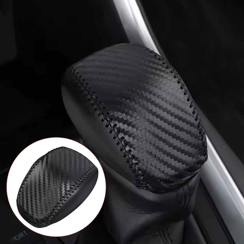 Leather Car Gear Shift Collars Cover DIY Carbon Fiber Shift Knob Head Cover for Toyota Highlander RAV4 2020 2021 2022 2023 2024