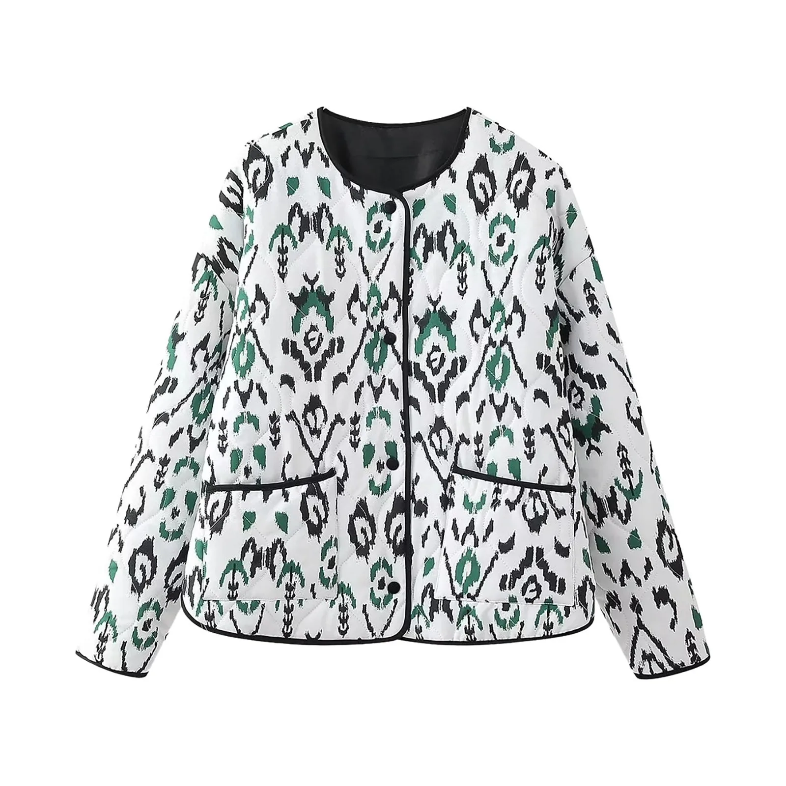 

Women Ethnic Geometric Totem Printed Loose Jacket Oversize 2024 Autumn Pockets Long Sleeve Coat Crop Tops For Women Y2K