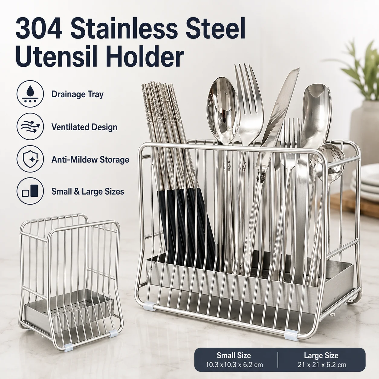Commercial Kitchen Knife Holder - 304 Stainless Steel Chopstick Holder with