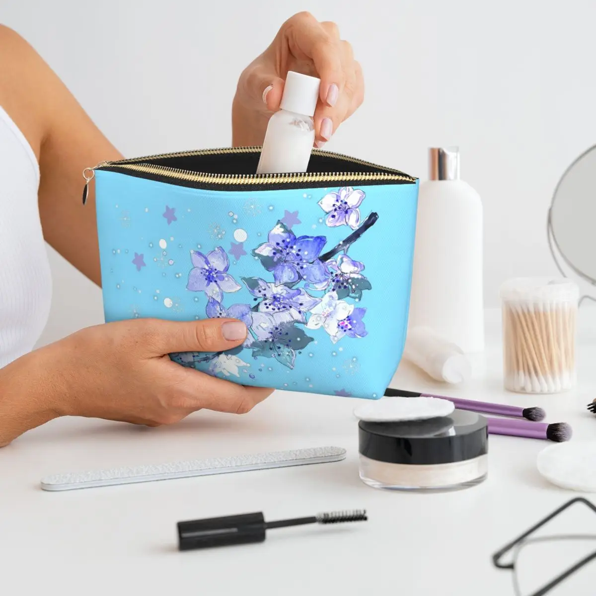 لان وانغجي الأزرق ساكورا الفن الجامح مو داو زو شي جوسو لان حقائب مستحضرات التجميل النسائية السفر ماكياج المنظم الحقيبة تخزين أدوات الزينة #2