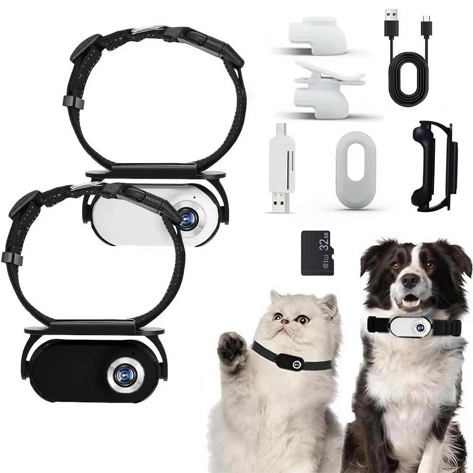 1080P HD Pet Camera Collar Wireless Mini Body Cam for Dogs Cats Indoor Outdoor Sports Action Video Recording
