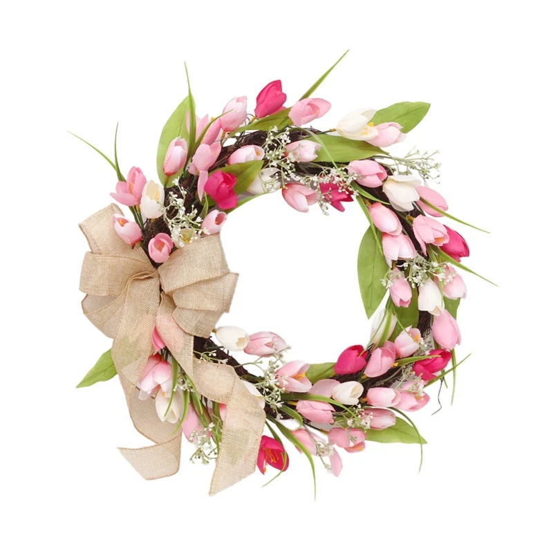 

Tulip Wreath for Front Door Decor 18 Inches Artificial Flower Wreath Hanging for Window Wall Wedding Day new arrival