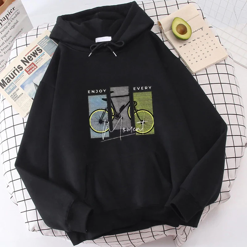 Men's Women's Fashion Hoodies Enjoy Every Mowent Letter Printing Sweatshirt Unisex Long Sleeve Casual Pullover Tops Loose Casual