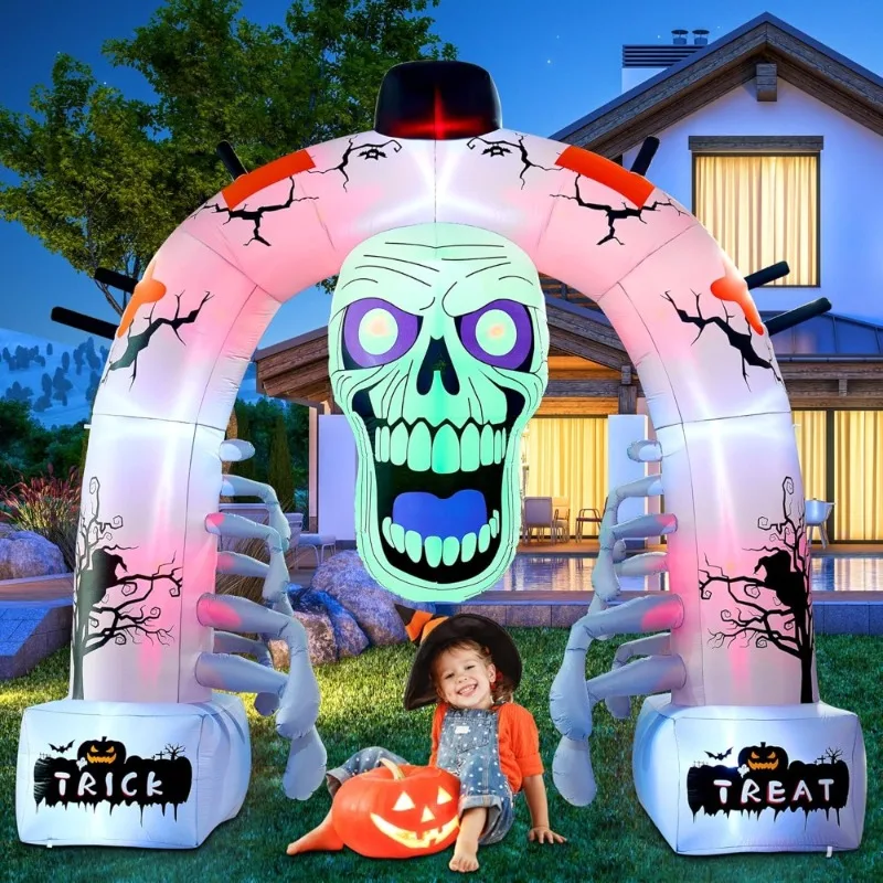 

Halloween Inflatable Archway Scary Skeleton with LEDs Outdoor Decoration for Yard Garden Lawn Party Spooky Blow Up Decor