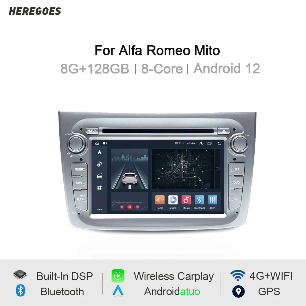 Auto Android 12 Car Radio Navigation Stereo GPS DVD Player Bluetooth 8GB Wifi RDS autoradio For Alfa Romeo MiTo 955 2008-2019