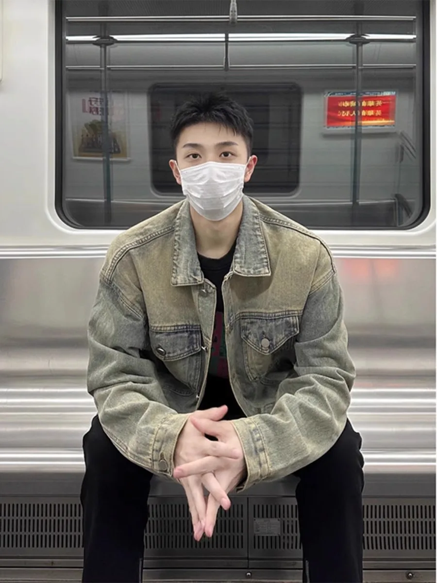 

Мужская джинсовая куртка с завышенной талией в стиле ретро, весенне-осенняя модная брендовая куртка Haome, высококачественная повседневная универсальная мужская куртка свободного кроя, мульт...