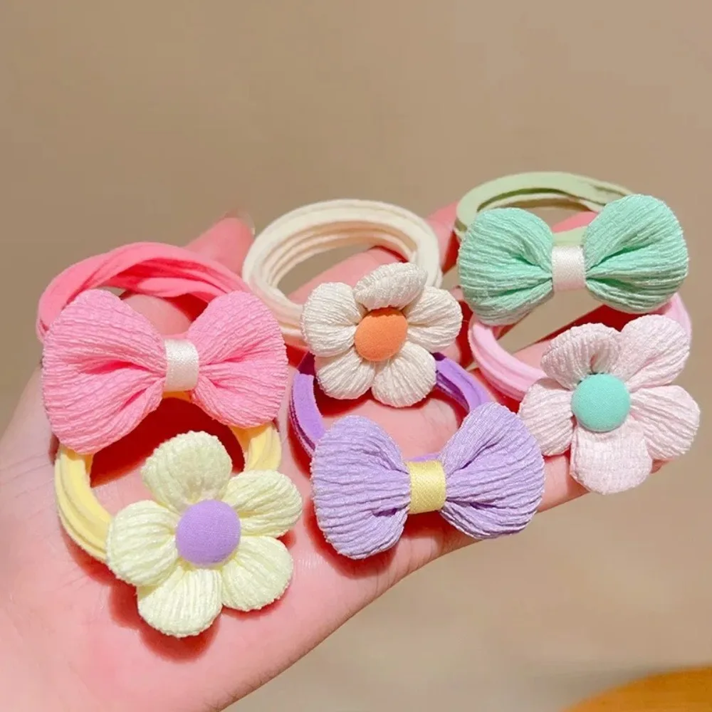 6pcs High-value Korean Cute Hair Rope Bowknot Elastic Hair Ring Princess No Harm Hair Band Kid Hair Accessory