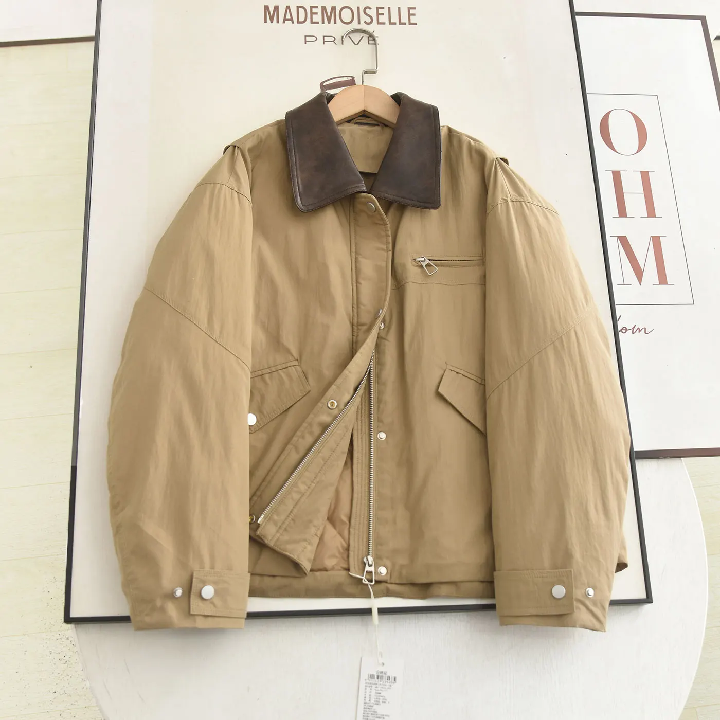 

McSystem Спецодежда Sle Down Jaet Верхняя одежда Зимняя новая цветная блузка из искусственной кожи с воротником для похудения Универсальный женский топ