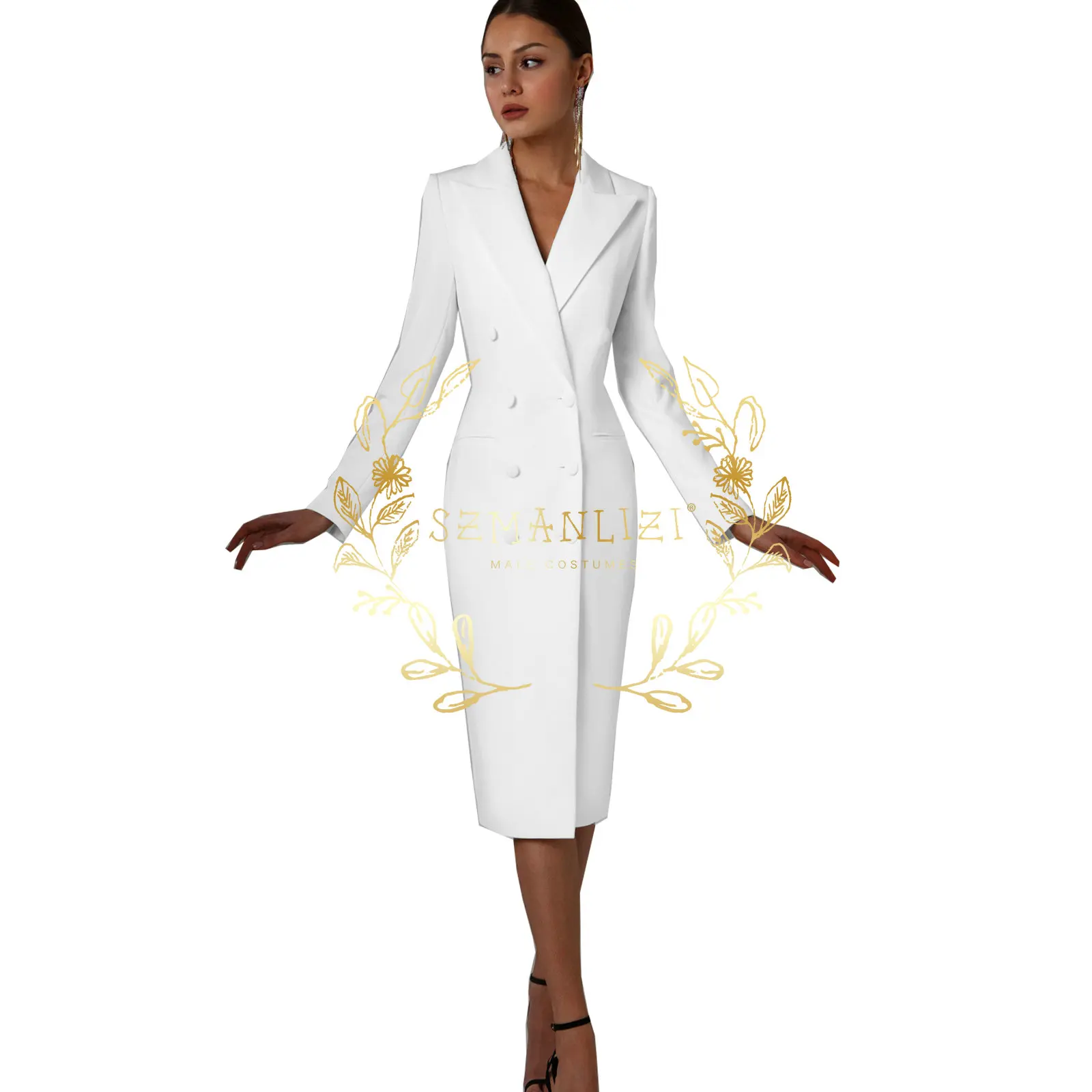 White Double Breasted Women Long Jacket Suits Peaked Lapel Ladies Prom Evening Guest Formal Wear Custom Made Dress Blazer