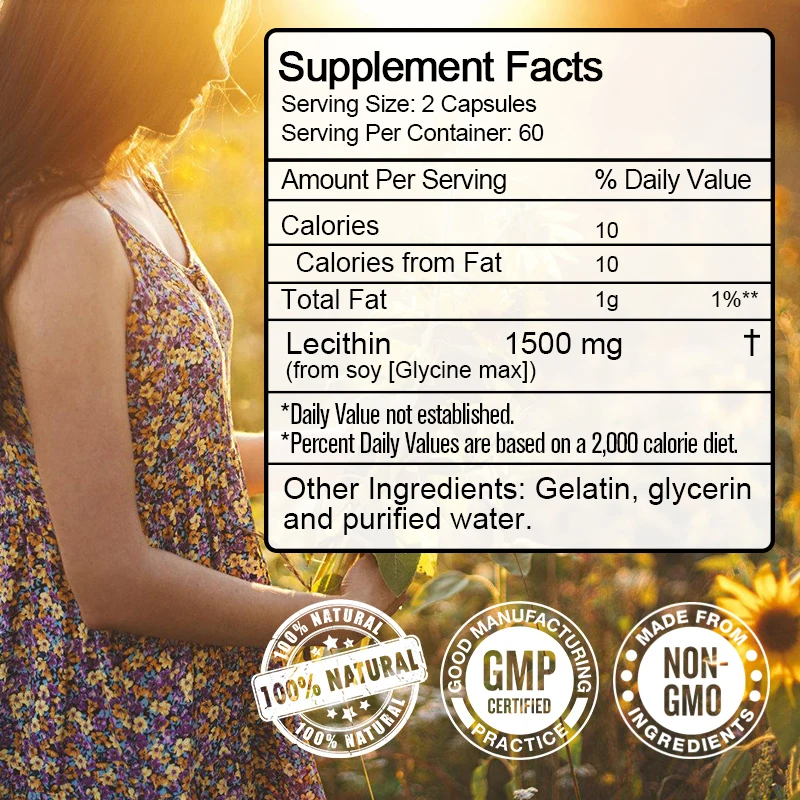 Sunflower Lecithin 1500mg | 120 Softgel Capsules | Rich in Phosphatidyl Choline | Non-GMO, Soy Free, Gluten Free Supplement