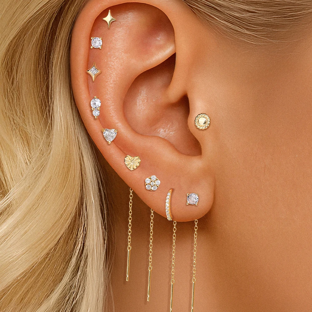 Aide 925 Sterling Silver 1pc Asymmetric Two Side Wearable Piercing Screw-Back Stud Earrings For Women Elegant Bohemian Jewelry