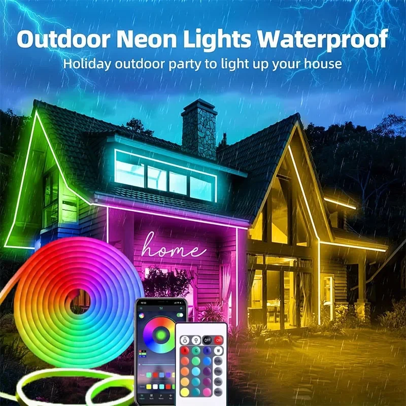 

Светодиодная лента RGB Smart USB Неоновая веревка с приложением и дистанционным управлением Водонепроницаемая гибкая лента для украшения рождественской вечеринки 1–5 м