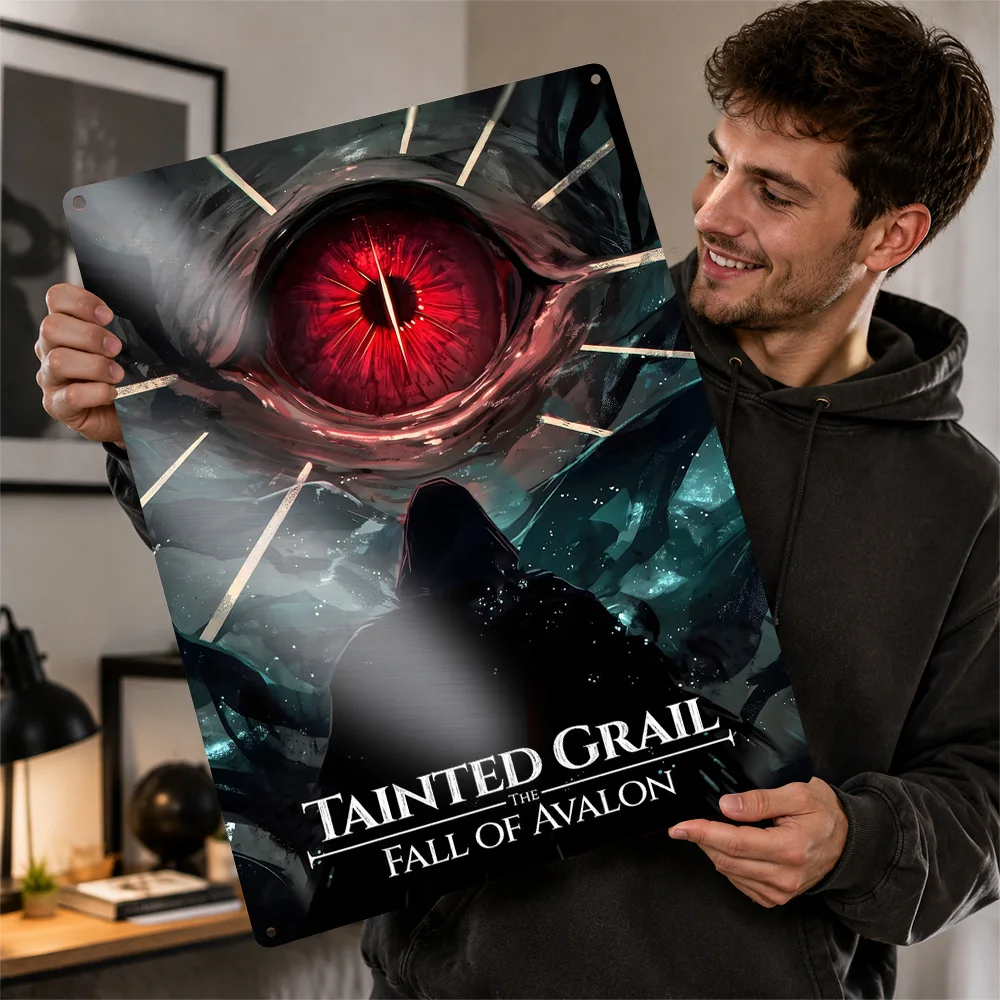 Tainted Grail Crimson Eye Textured Poster Customized Metal Tin Sign Dark Realm Style Wall Art For Indie Game Lovers In Bedroom