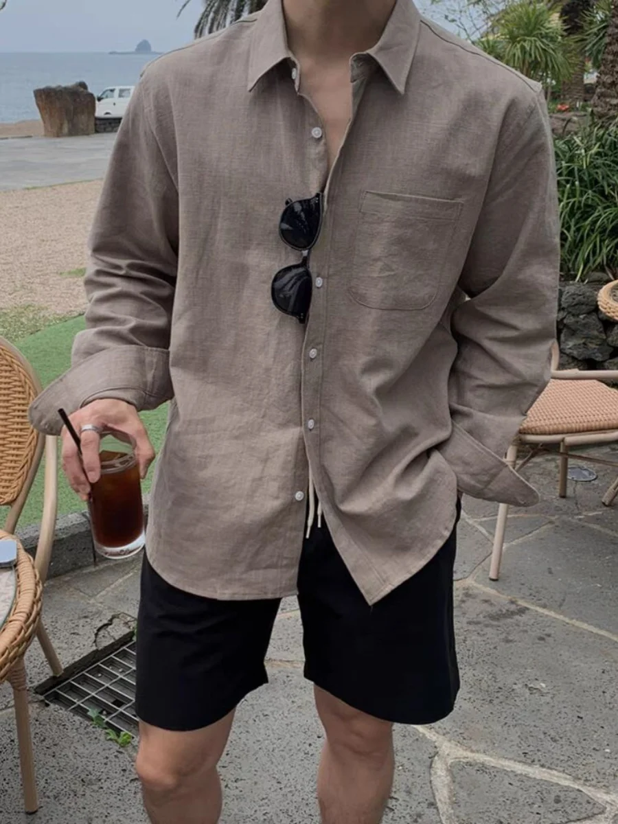 

American Style Vintage Workwear Shirt Men's Loose Long Sleeve Casual Versatile Iron-Free Korean Light Luxury Fashion Youth Po...