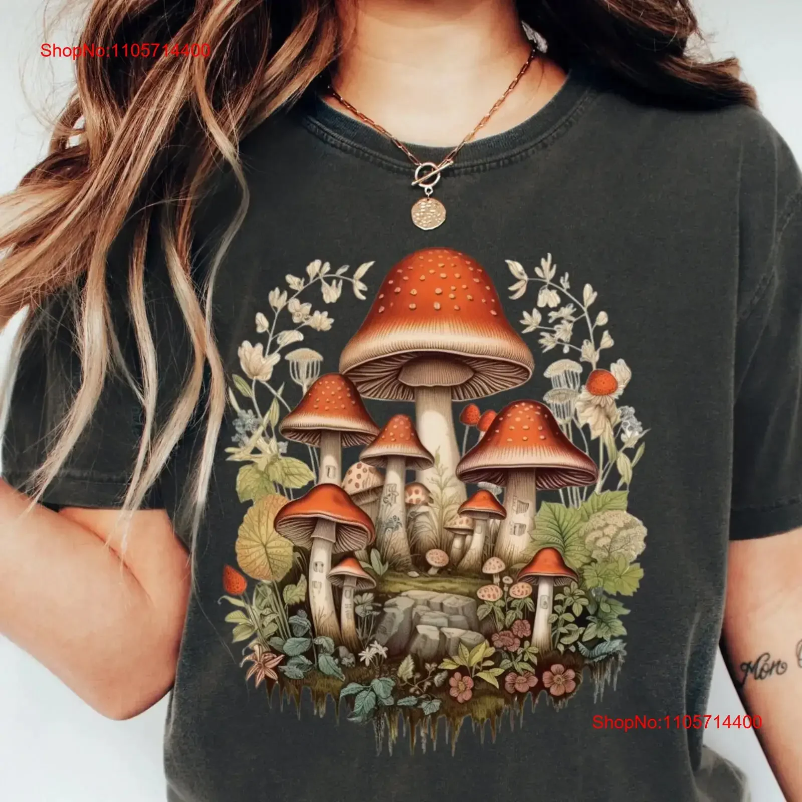 Goblincore Mushroom T Shirt Fairy Cottagecore For Women Granola Girl Autumn Aesthetic Oversized Green Witch vintage Washed
