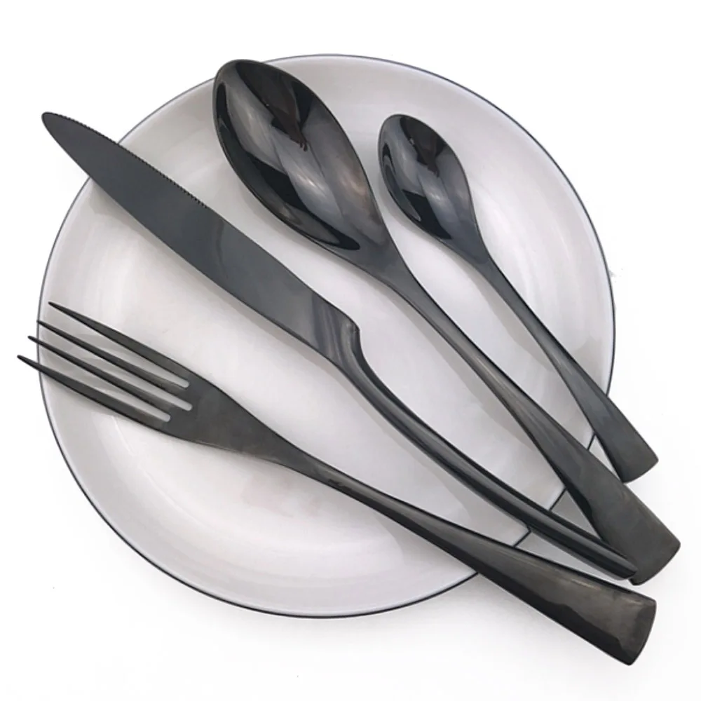 

24-Pcs Black Food Tableware Sets 18/10 Stainless Steel Western Cutlery Set Knife Fork Spoon Dinner Dinnerware Silverware Set