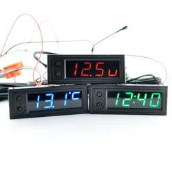 Adjustable Car Temperature Clock  3 in 1 Thermometers Voltmeter Gauge 12V 24V Electronic Clock LED Digital Display LCD Screen