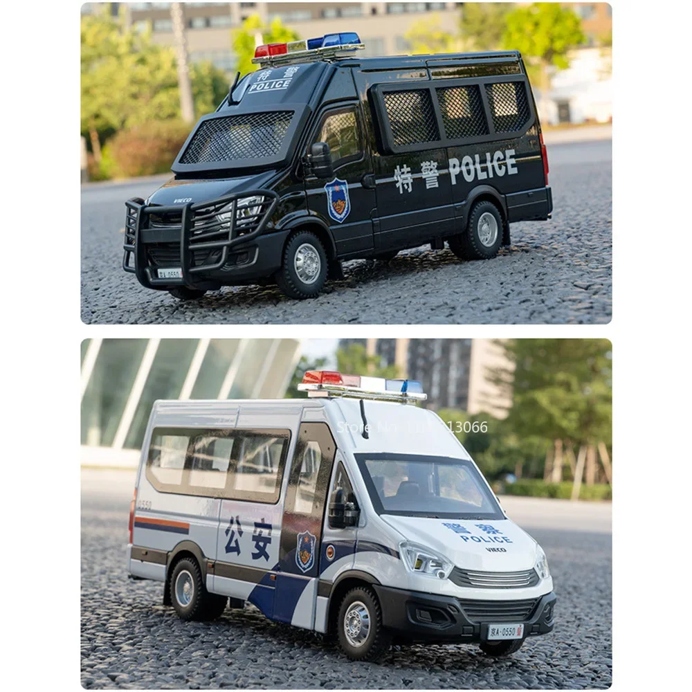 1:24 Alloy Diecast Police Cars Bus Model Toys with Light Sound Vehicle Rubber Tires Decoration Autos Toy for Kid Festival Gifts