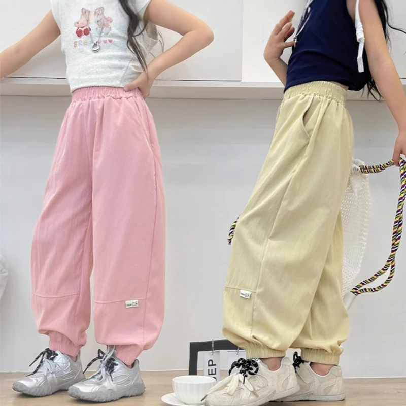 Image of 1 Stück Kinder-Sporthose Jungen Mädchen Lässige Weite Dünne Hose Kinder Eisseide Frühling Sommer Baby Mode Atmungsaktive Einfarbige Hose