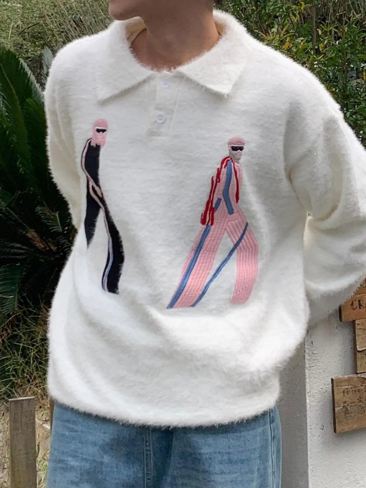 

Свитер с вышитым верблюжьим воротником Ele, мужской осенне-зимний тонкий повседневный свободный вязаный топ, молодежный Vitali Sle