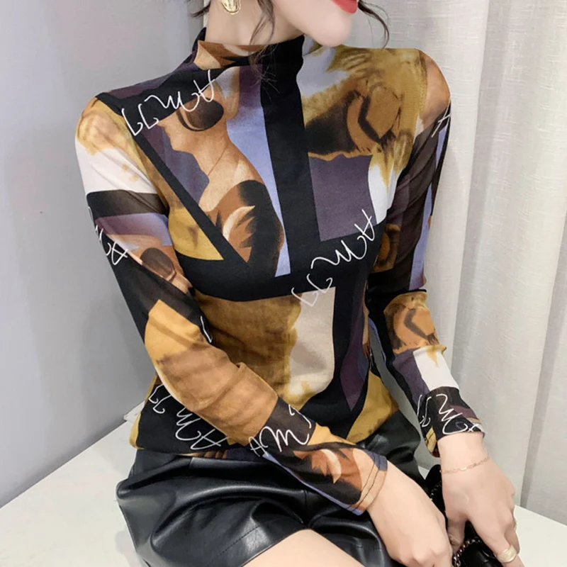 Spring Summer Harajuku Y2K Fashion Printing Female T-shirt Long Sleeve Bottoming Pullovers Tops Women Clothing Slim Casual Tees