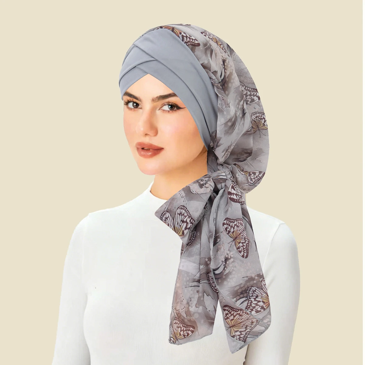 

Fashion Women Printed Turban Cap Long Tail Headscarf Strechy Bandana Muslim Hijab Inner Caps Hair Loss Cover Beanies Bonnet