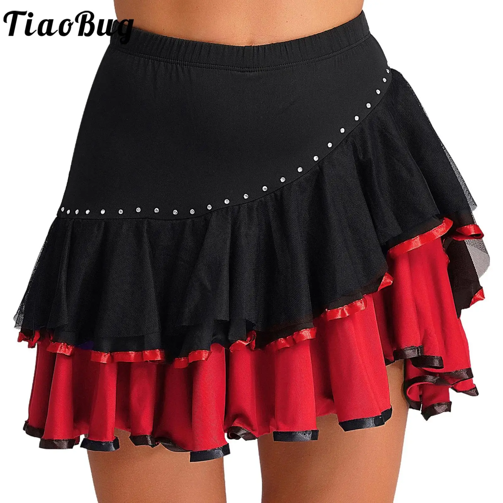 

Latin Dance Skirts Women High Waist Contrasting Ruffled Latin Dresses Sexy Adult Salsa Tango Rumba Ballroom Asymmetrical Skirt