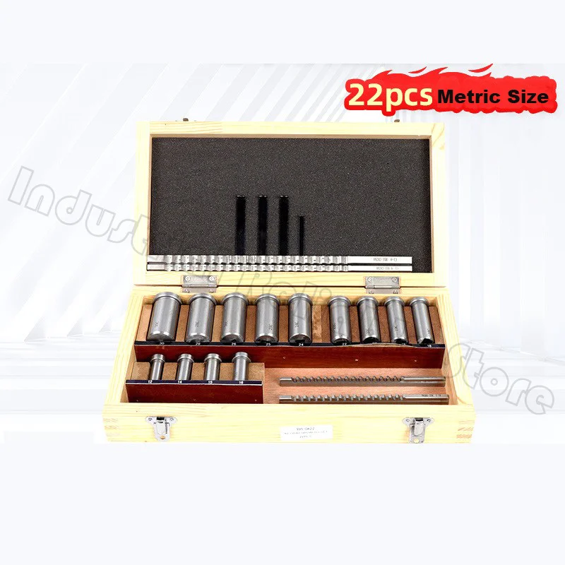 22pcs Metric Size B Type 4mm 5mm + C Type 6mm 8mm & 13pcs Bushing Sleeve & 5pcs Shim Kit Metalwoking Tool Keyway Broach Set