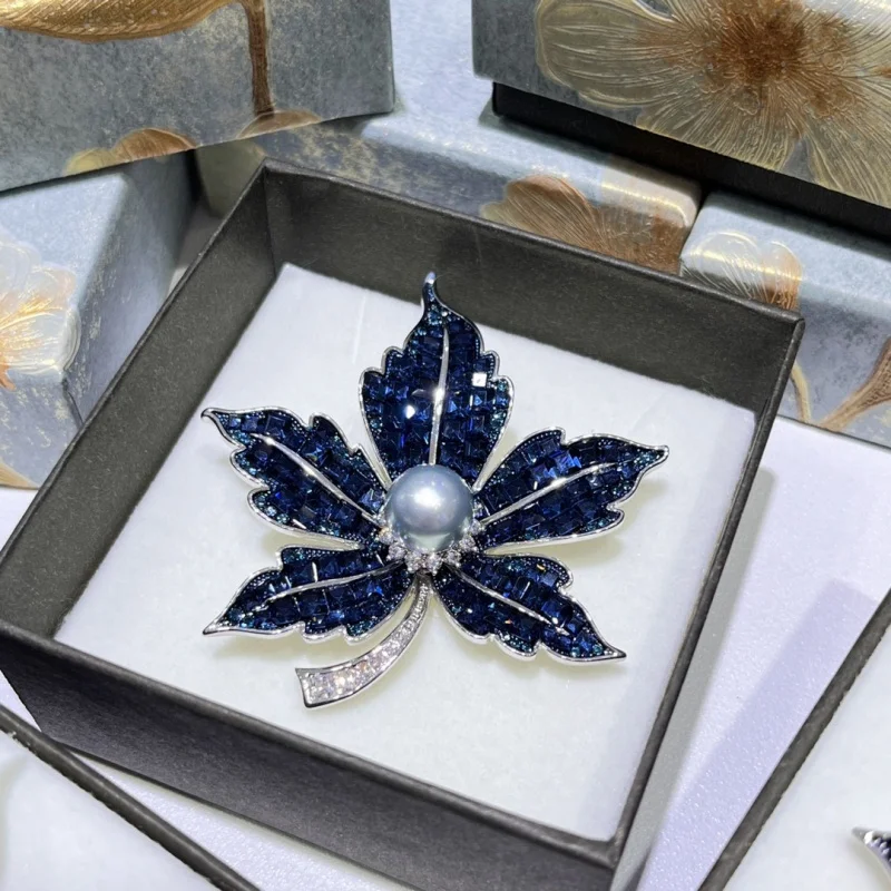 

SGARIT морская вода таитянский жемчуг кленовый лист броши S925 серебро элегантные сверкающие броши для женщин модные украшения