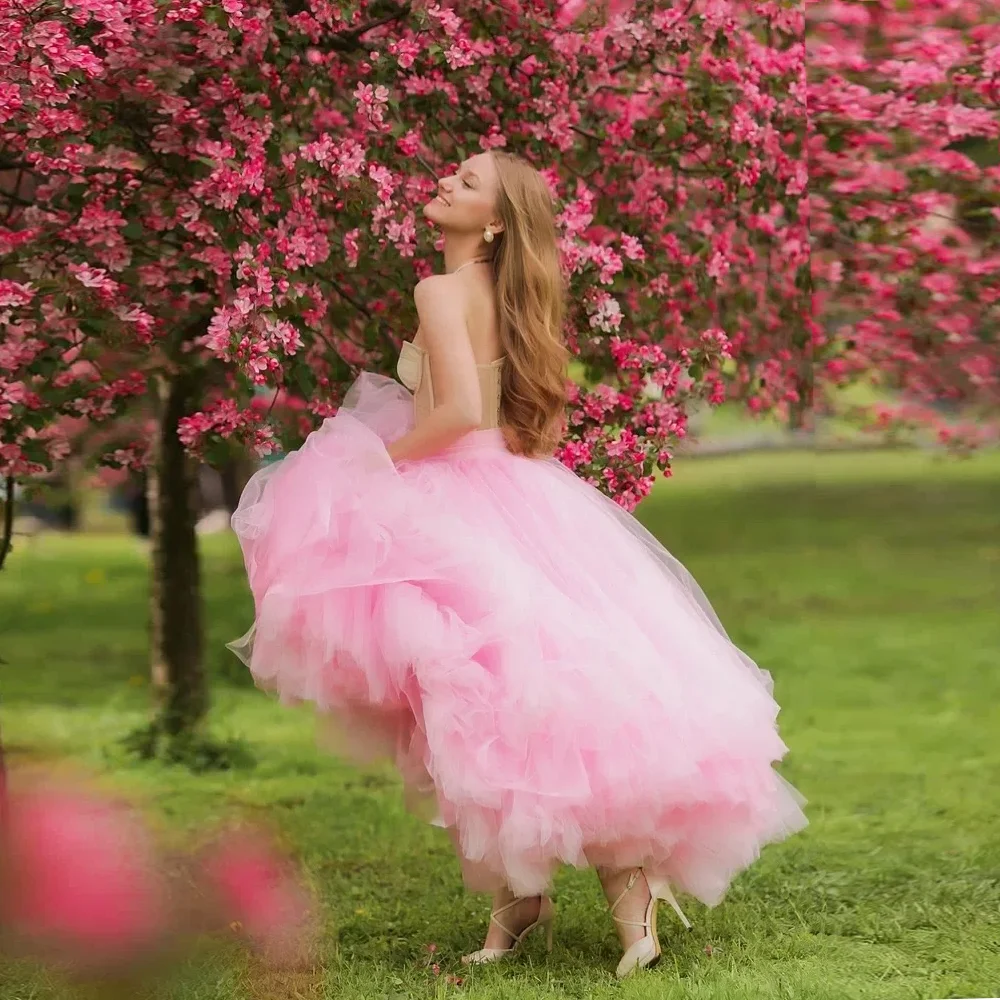 

Pink Skirts Tulle Custom Floor Length Layered Holiday Skirt Women Fashion Skirts For Party Lush Skirt Tutu