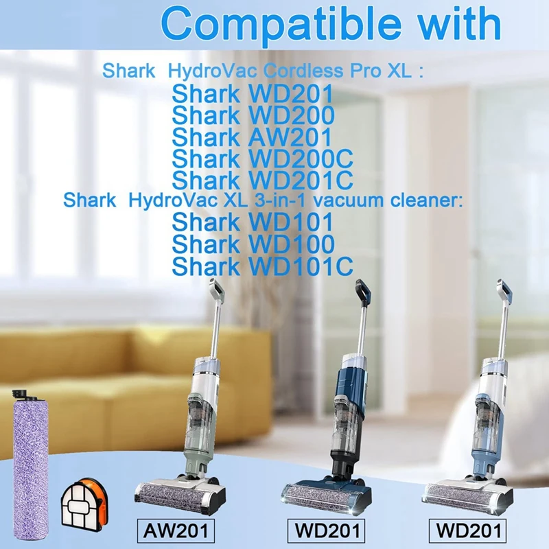 Brushroll & Filter Bundle For Shark AW201 WD201 WD201 WD101 WD100 WD201C WD101C Vacuum Cleaner Replacement Accessories Kit