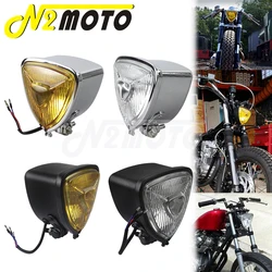 H4 12V 55/60W Motorcycles Amber Lense Triangle Headlight Universal For Harley Bobber Chopper Custom Old School Retro Head Lamp