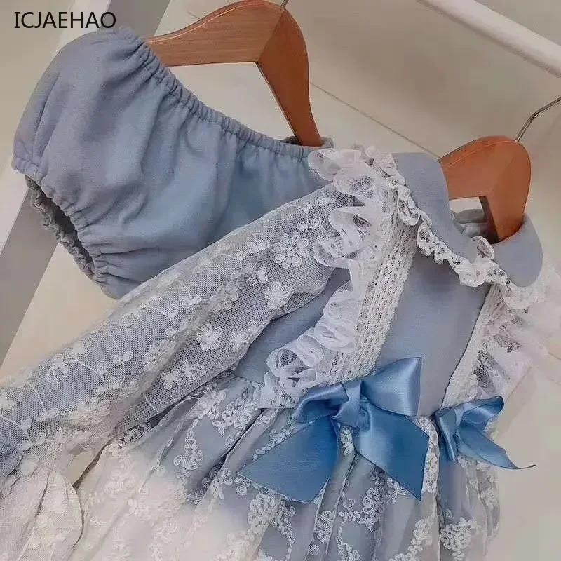 2025 Baby Girl Vintage Christening Clothes Spanish Lolita Dress Infant Birthday Gowns Outfit Matching Children Princess Vestidos