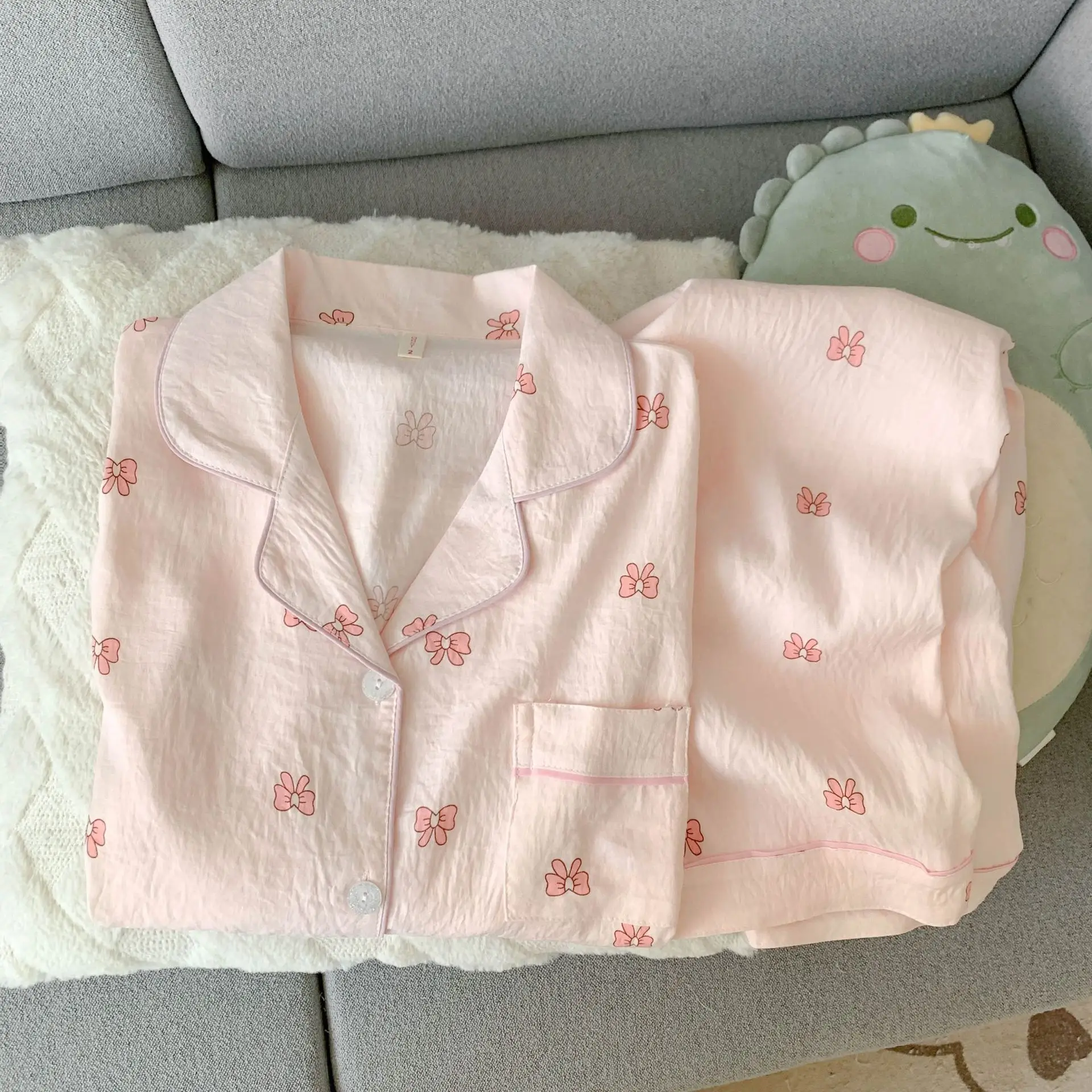 Nuevas llegadas de Primavera/otoño: conjunto de pijama de manga larga de algodón con estampado de nubes para mujer, ropa de dormir Adorable estilo corazón, ropa de casa Se
