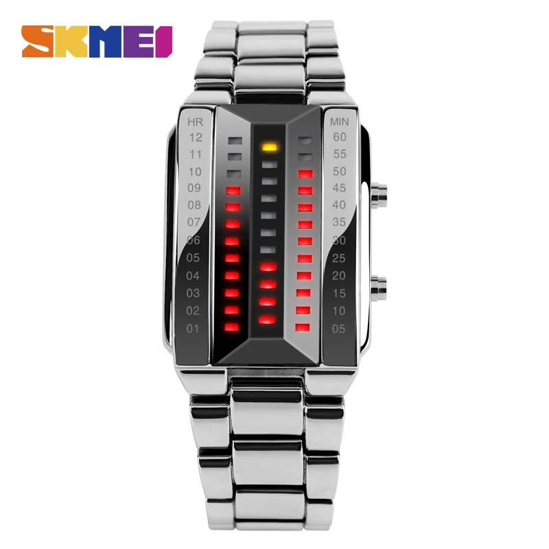 SKMEI science fiction Creative Sport Watch Men Stainless Steel Strap 5Bar Waterproof Digital Watches reloj hombre Sports watches