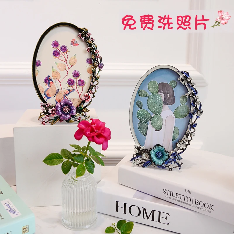 European 3-inch children's photo frame baby cute oval small photo frame 6-inch creative exquisite couple table with printing