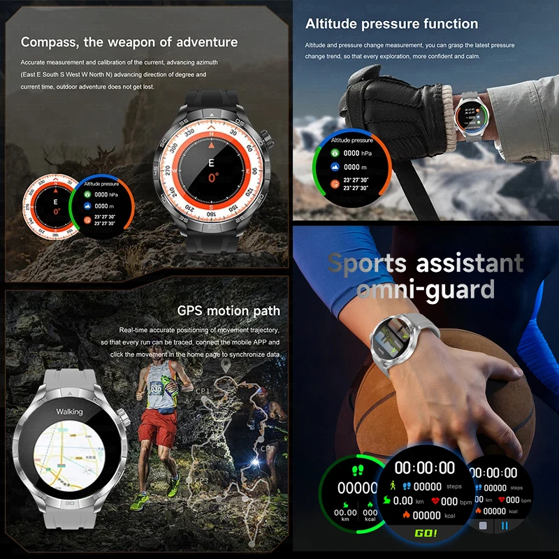2025 جديد GT5 Pro نظام تحديد المواقع بوصلة رياضية SmartWatch الرجال 1.85 "AMOLED HD شاشة NFC IP68 مقاوم للماء بلوتوث دعوة Smartbracelet امرأة